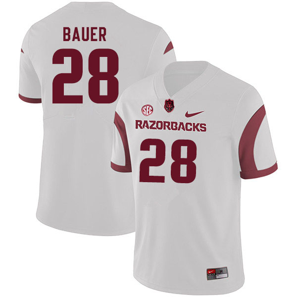 Men #28 Reid Bauer Arkansas Razorbacks College Football Jerseys Sale-White - Click Image to Close
